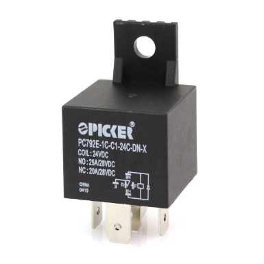 Picker PC792E-1C-C-24C-DNX Mini ISO Relay, 24V, SPDT, 25A, Dust Cover with Diode, Plastic Bracket