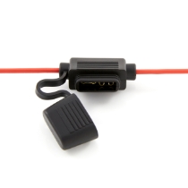 ATO/ATC In-Line Fuse Holder 46229, 18 Ga. Tinned UL1015 Red Wire, 4" Leads, Close-Up