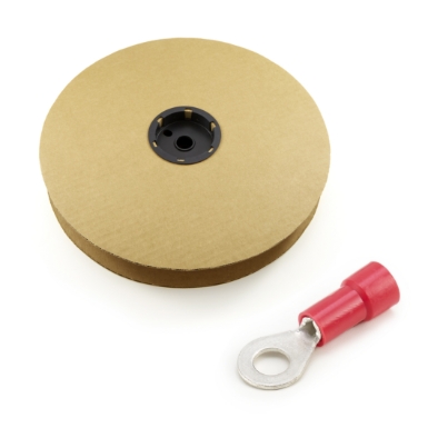 ring terminal 22-18 ga., #8 stud size, vinyl insulated, mylar reel