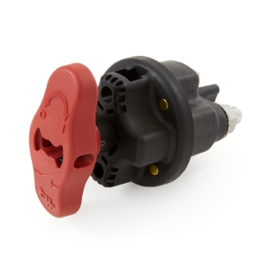 littelfuse 75930-01 dual pole single throw manual battery disconnect, auxilary connections, integrated lockout/tagout - red