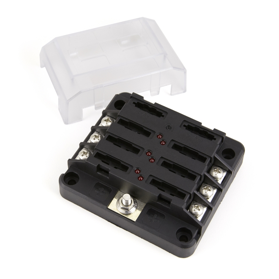 Egis Mobile Electric 8028B, RT Fuse Block 6-Position, ATO/ATC, with LED Indication & Clear Cover