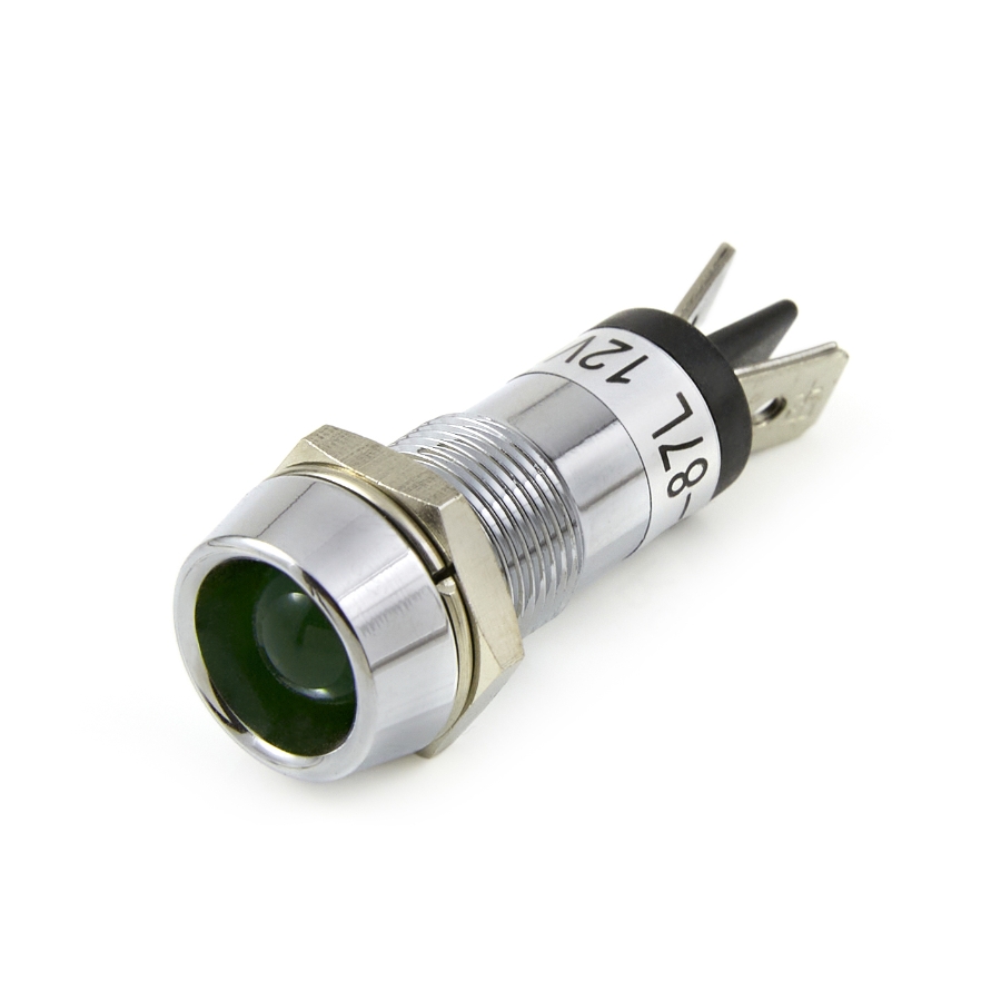 OptiFuse R9-87L-01-GREEN, Recessed Panel Mount LED Indicator Light, 1/4" Quick Connect, 12VDC, Green