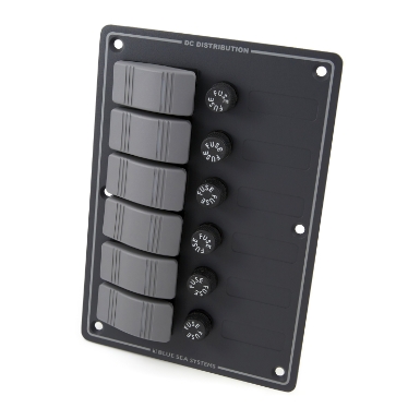 Blue Sea Systems 8053 Panel Mount AGC/MDL Fuse Holder, 6 Position, 45A, Gray - Bulk Packaging