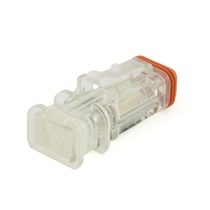 Amphenol Sine Systems AT06-2S-LED12V01-OM 2-Way AT LED Connector Plug, 12VDC, Clear Body, Green LED, Rotated View