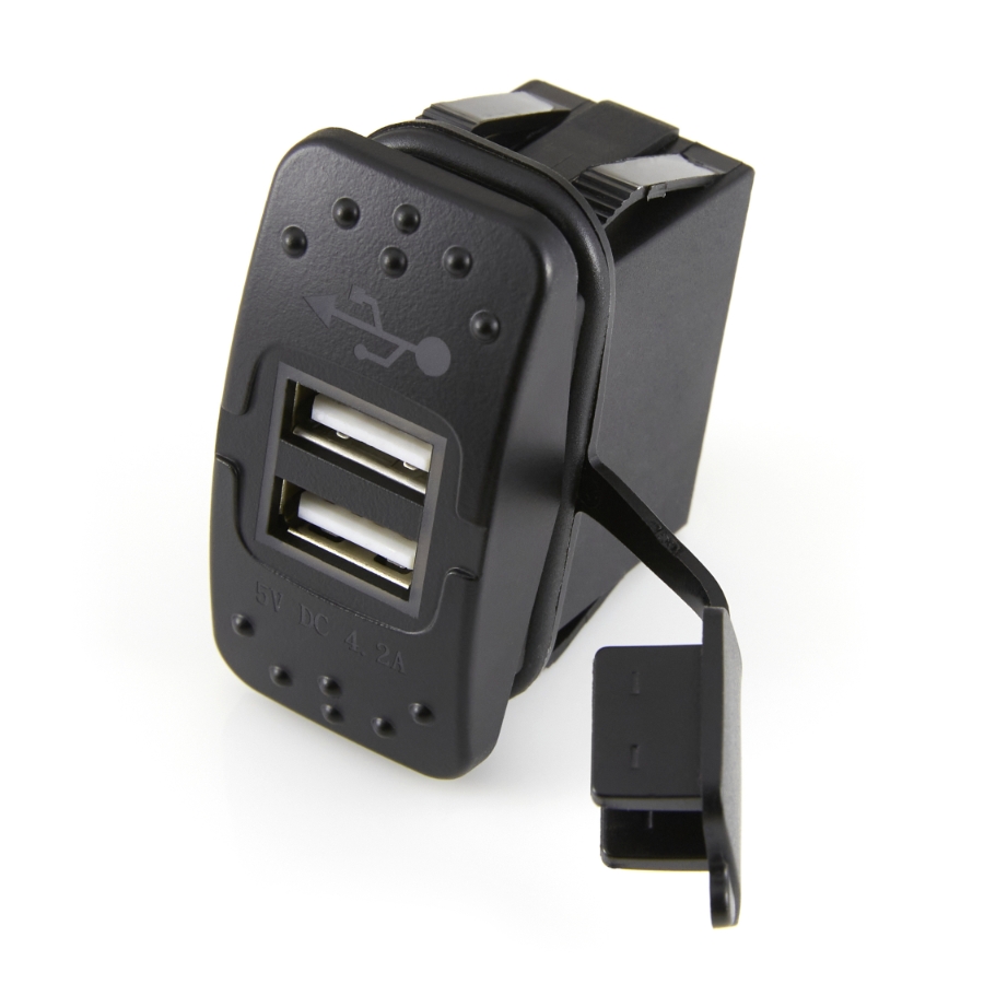 Dual USB Charger With LED, 12/24VDC, 2.1A Per Port