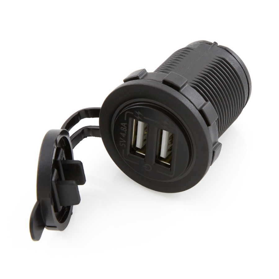 YIS Marine AS234LTR-4.8A Black Circular Dual USB Port Type 2.0, Blue LED Indicator, 4.8A, 12/24VDC