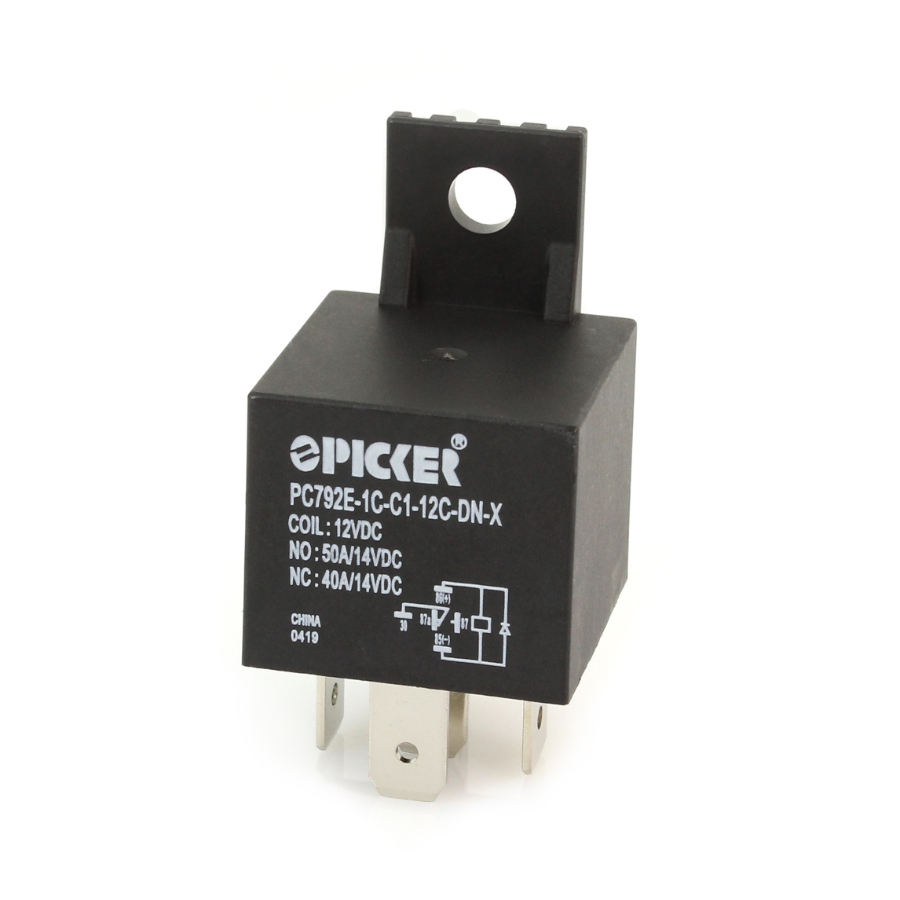 Picker PC792E-1C-C1-12C-DNX Mini ISO Relay, 12VDC, 50A NO, 40A NC, Diode, Plastic