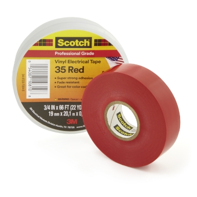 3M 7000006094 Scotch® Vinyl Electrical Tape 35, Red, Professional Grade 3/4" Wide, 66' Roll