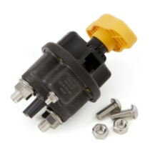 Littelfuse 75930-02 Dual Pole Single Throw Manual Battery Disconnect, Auxilary connections, integrated lockout/tagout - Yellow, Rotated View