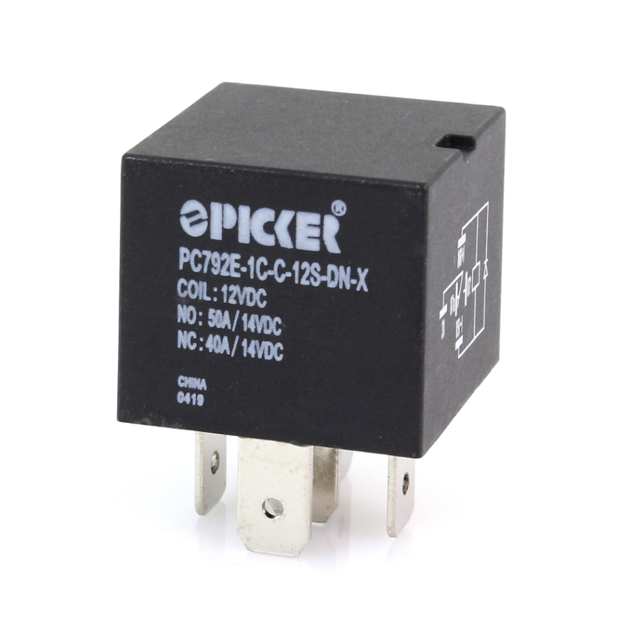 Picker PC792E-1C-C-12S-DN-X Mini ISO Relay, 12VDC, SPDT, 50A, Sealed with Diode