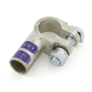 crimpable battery lug 36346, positive post, right elbow, 3/0 ga.