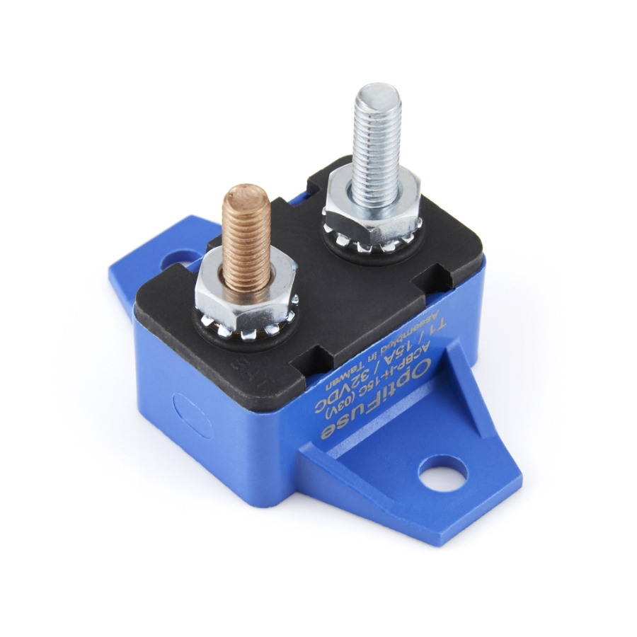 OptiFuse ACBP-H-15C Type I Short Stop Circuit Breaker, Right Angle Mount, Blue, 15A
