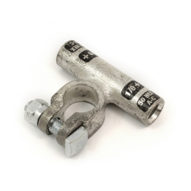 crimpable battery lug 36320, positive post, right angle, 1/0 ga.