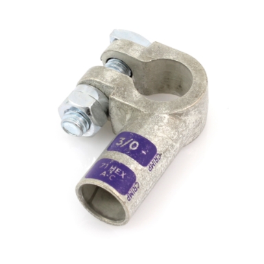 crimpable battery lug 36337, negative post, left elbow, 3/0 ga.