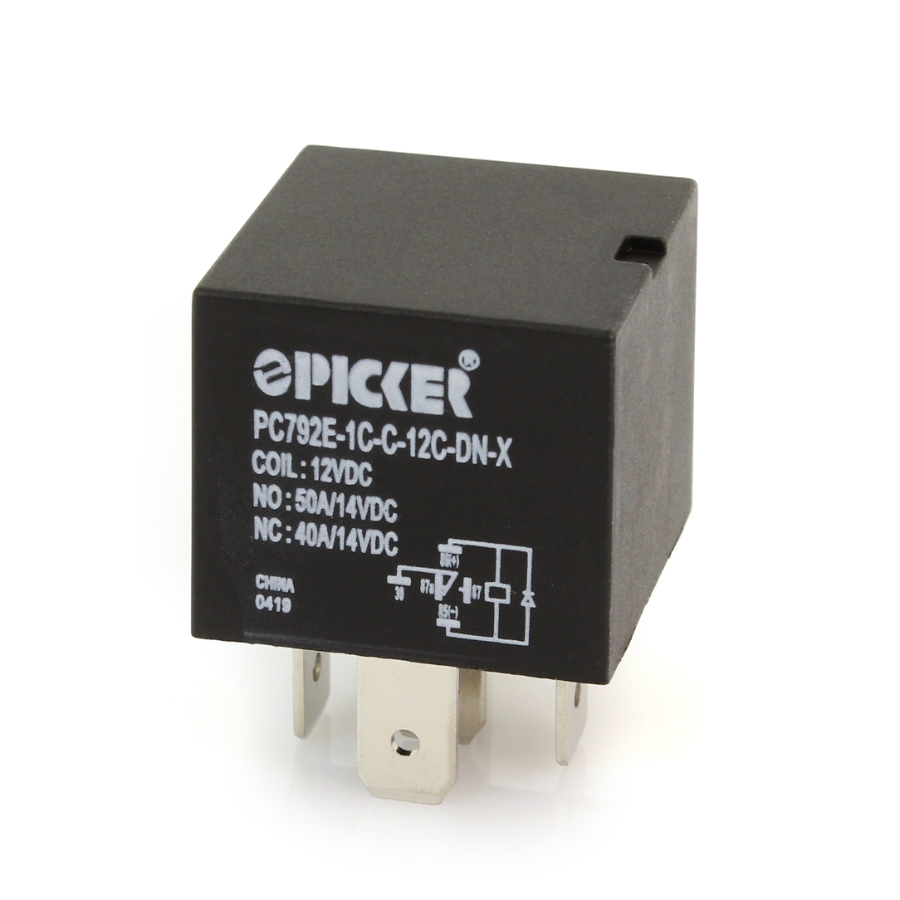 Picker PC792E-1C-C-12C-DN-X Mini ISO Relay, 12VDC, SPDT, 50A, Dust Cover with Diode