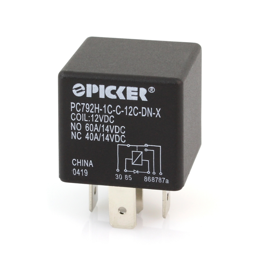 Picker PC792H-1C-C-12C-DN-X Mini ISO Relay, 12VDC, SPDT, 60A, with Diode