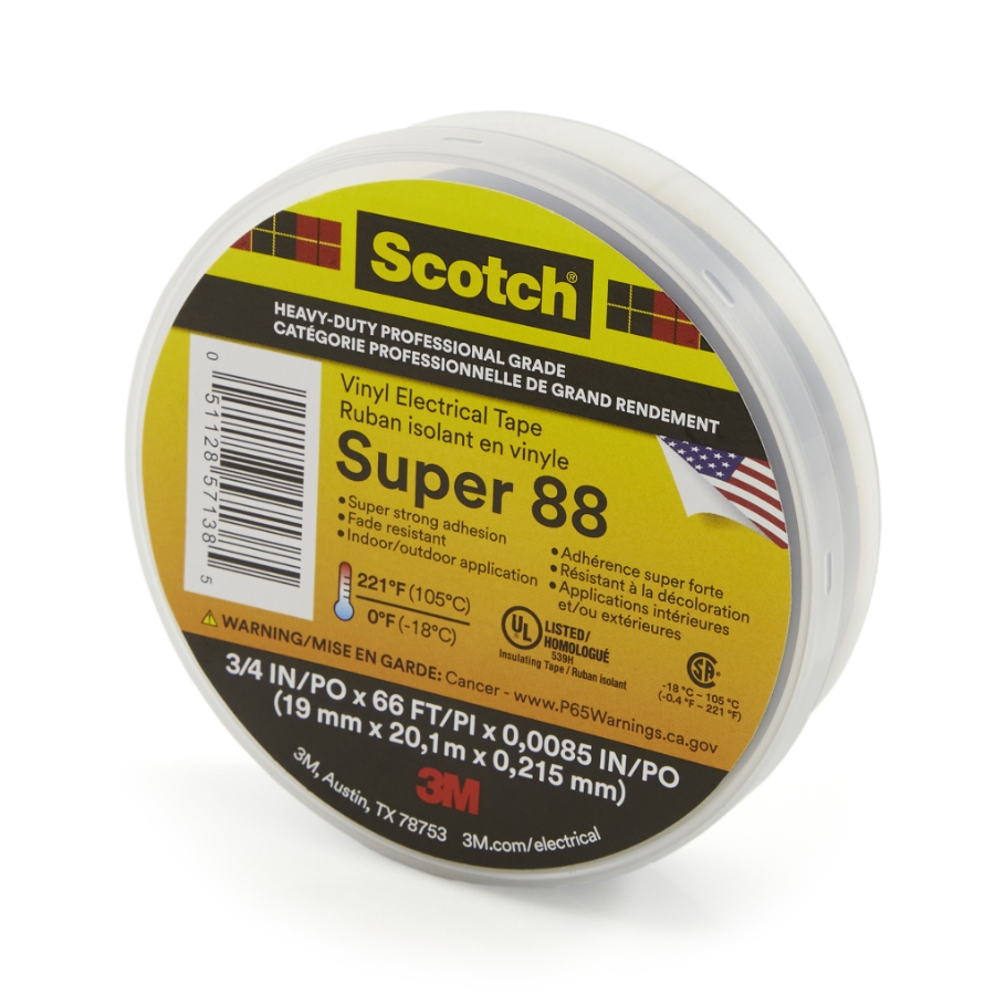 3M 7000006092 Scotch® Super 88 Vinyl Electrical Tape, 3/4" Wide, 66' Roll