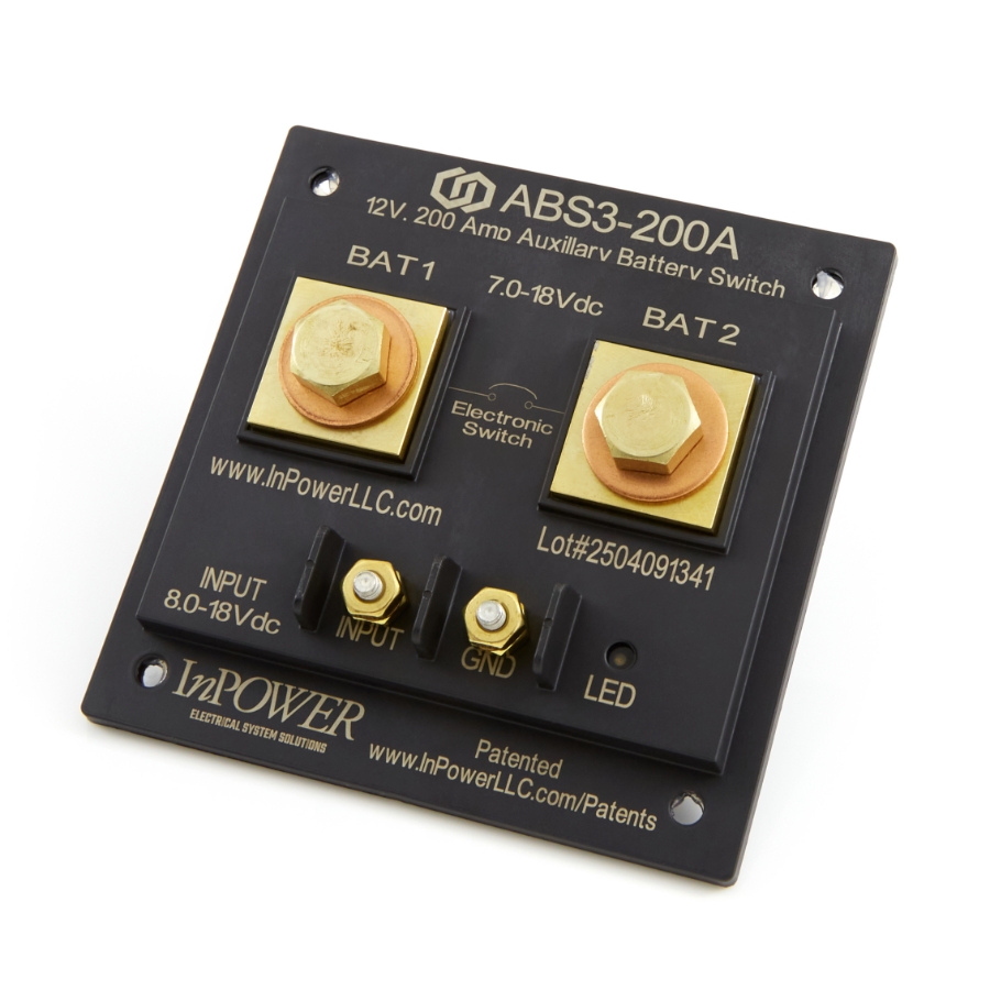 InPower ABS3-200A Auxiliary Battery Switch, 200A, 12VDC, Dual Lug
