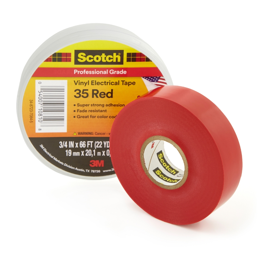 3M 35 Vinyl Electrical Tape, Red, 3/4 x 66'