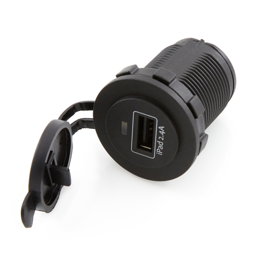 YIS Marine AS233E-A Black Circular Single USB Type 2.0, Blue LED Indicator, 2.4A, 12/24VDC