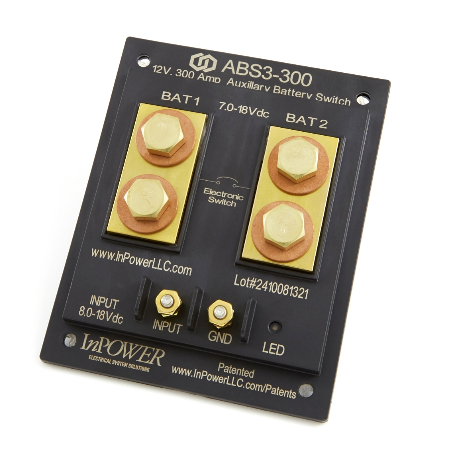 InPower ABS3-300 Auxiliary Battery Switch, 300A, 12VDC, Quad Lug