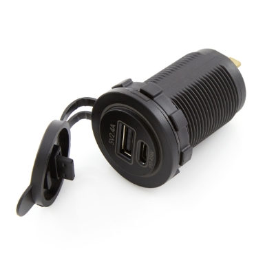 yis marine as238 black circular single usb type c, 45w &amp; single type 2.0, 2.4a back lite blue led, 12/24vdc