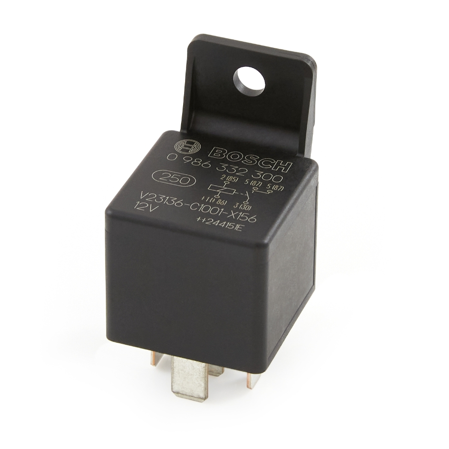Bosch 332019150, Bosch 332019150441 Mini Relay, Normally Open, 5-Pin, SPST, 30A, 12VDC, Rotated View