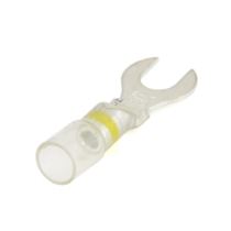 32938 Crystal Clear Heat Shrink Spade Connector, 12-10Ga., #1/4 Stud, Yellow Stripe