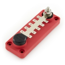 Tab Type Terminal Busbar 47243, 10 Contacts, Red, Rotated View