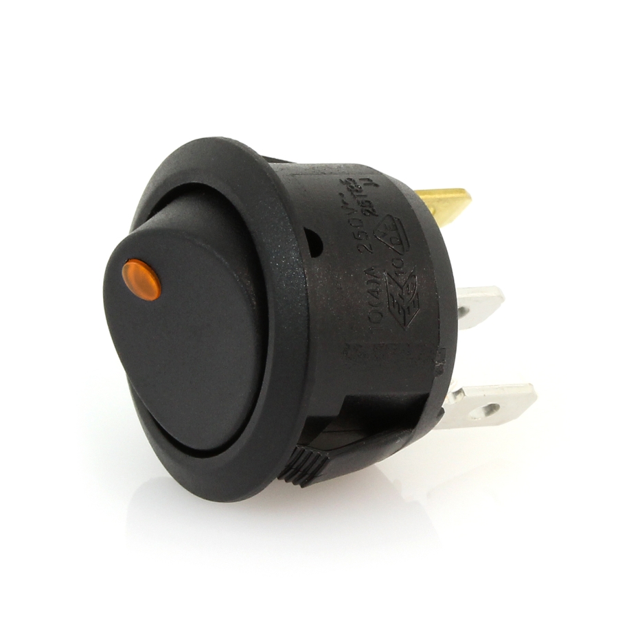 OptiFuse RSW6 R13-208B2-02, Illuminated Round Rocker Switch, On-Off, SPST, 3 Contacts, Amber