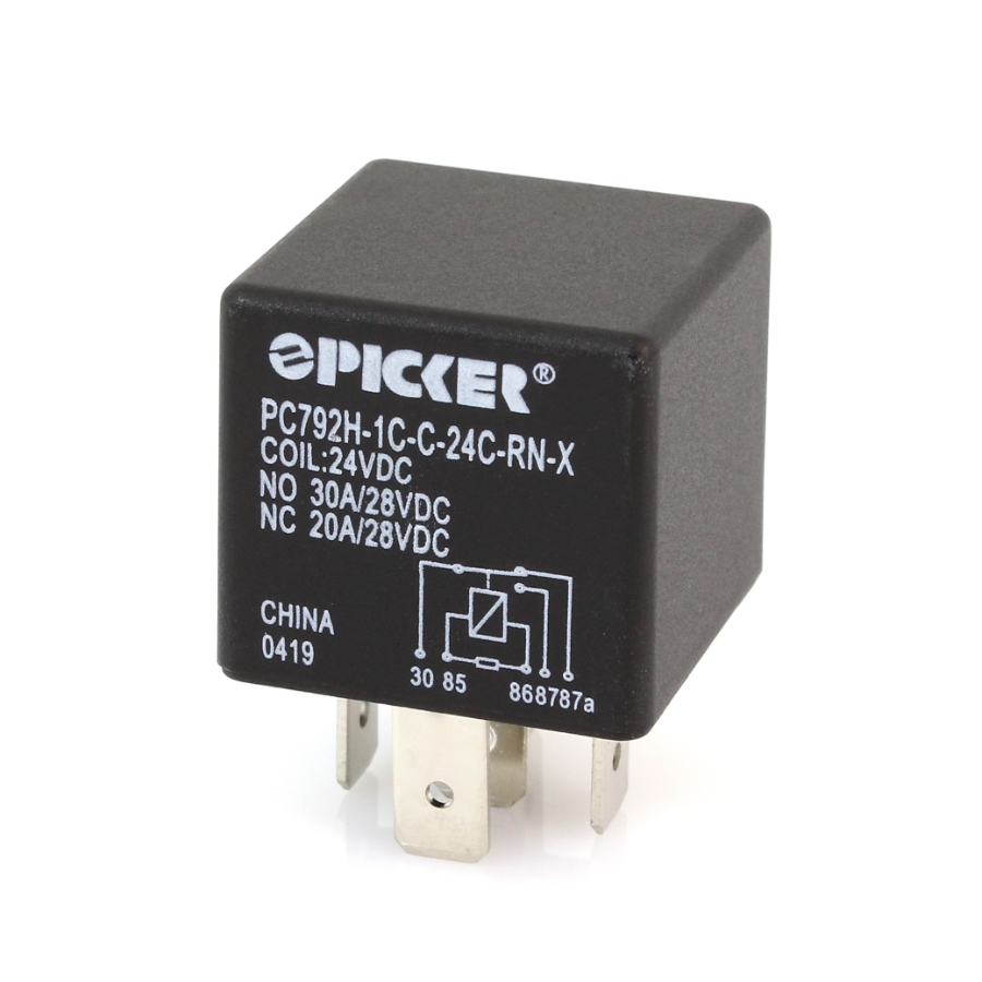Picker PC792H-1C-C-24C-RN-X Mini ISO Relay, 24VDC, SPDT, 30A, with Resistor