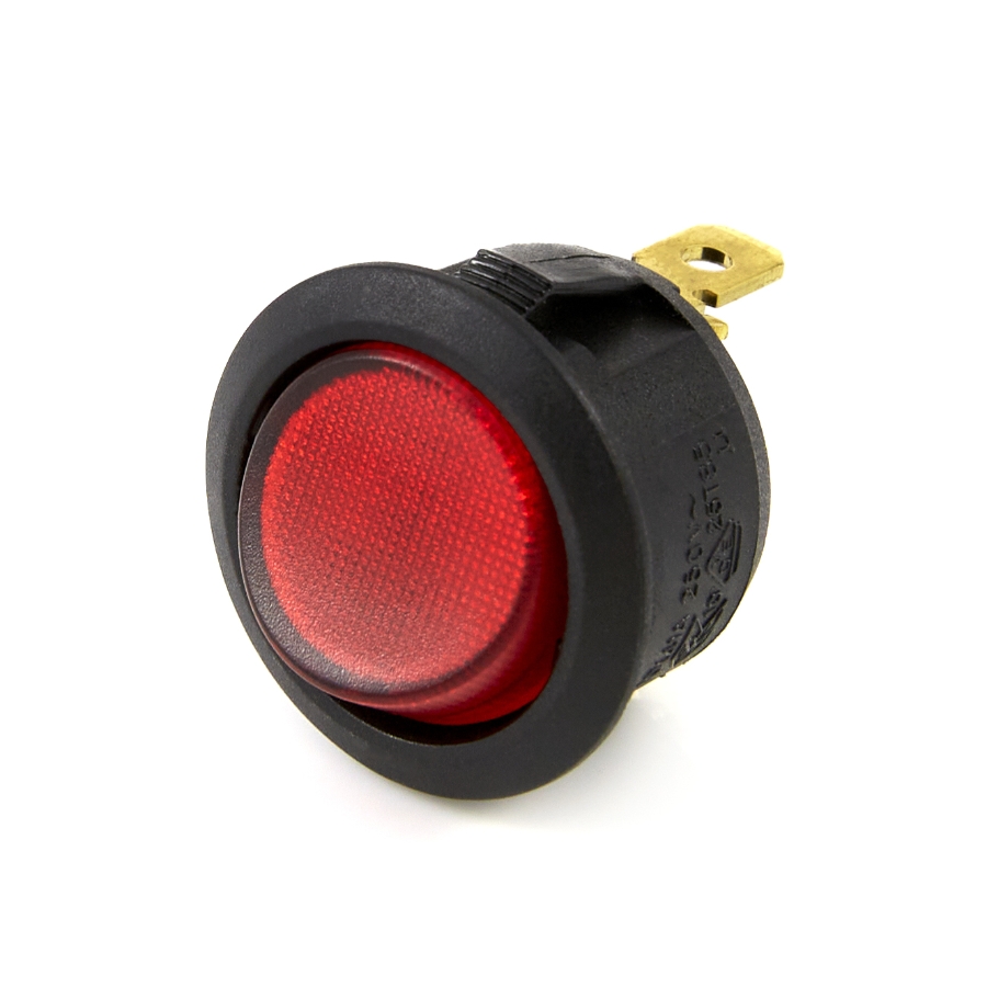 OptiFuse R13-208B-02 Fully Illuminated Round Rocker Switch, On-Off, SPST, 3 Contacts, Red