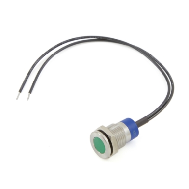 cit relay &amp; switch in12asg12w 12mm flush mount, flat lens, panel indicator light, green led, 12vdc, w/ 6 " wire leads