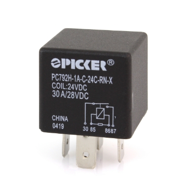 Picker PC792H-1A-C-24C-RN-X Mini ISO Relay, 24VDC, SPST, 30A, with Resistor