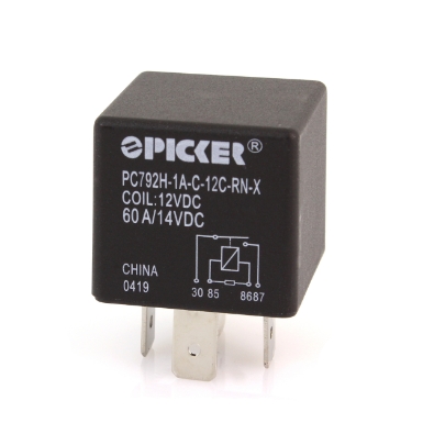 picker pc792h-1a-c-12c-rn-x mini iso relay, 12v, spst, 60a