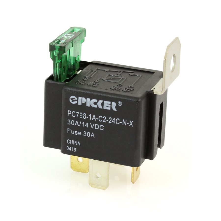Picker PC798-1A-C2-24C-N-X 15A Automotive Plug-In Relay with 30A Integral Fuse, 24VDC, with Metal Bracket