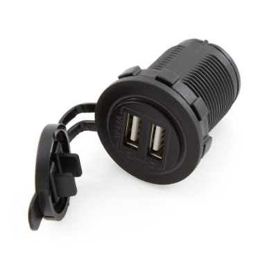 yis marine as234lr-4.8a black circular dual usb port type 2.0, red led indicator, 4.8a, 12/24vdc