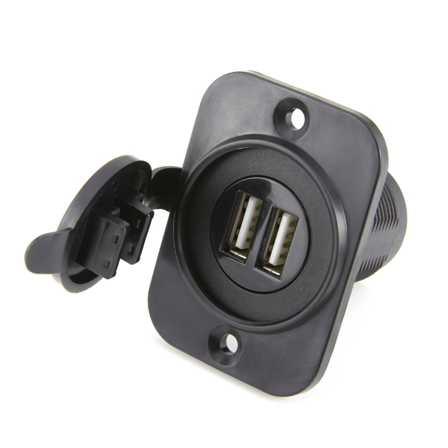 Dual USB Power Charger, 12/24VDC Output, 2.4A, Black