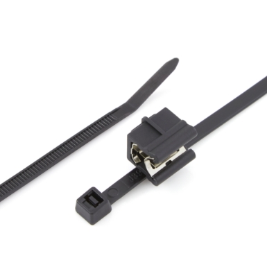 Heyco 15208 Edge Clip with 8″ UV Cable Tie, Zip Tie, Pre-assembled, Parallel Orientation, Side Fixing, for Panels from  .12" - .24" Thick, Black