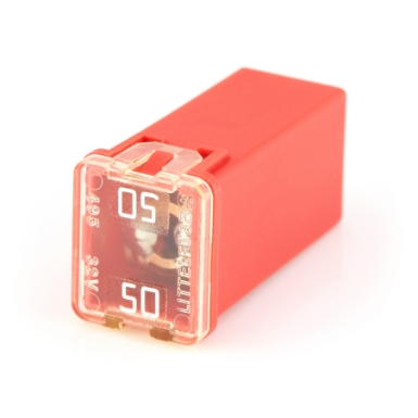 littelfuse 0495050.zxa jcase cartridge style fuse, 50a, 32vdc, red