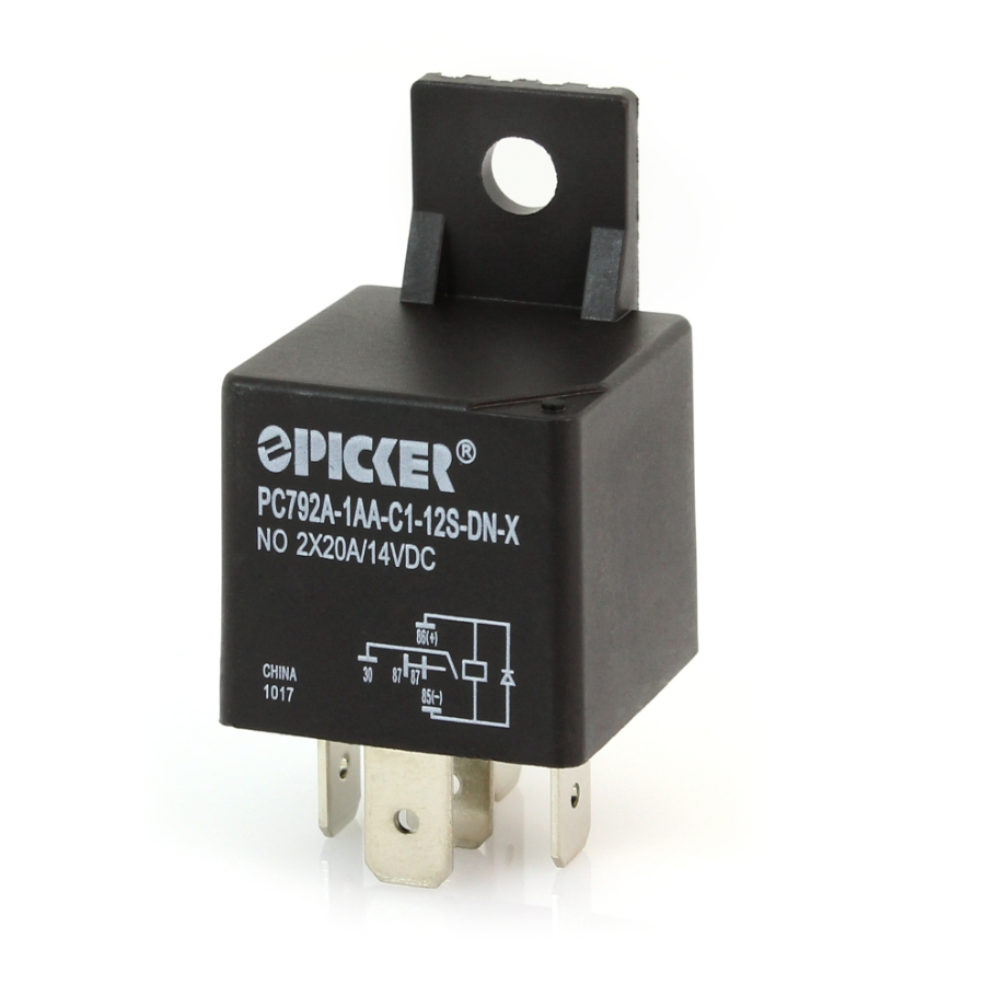 Picker PC792A-1AA-C112S-DNX 40A Mini ISO Relay, 12VDC, SPST, Diode