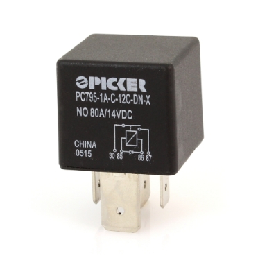 Picker PC795-1A-C-12C-DN-X 80A Maxi Relay, 12VDC, SPST, Diode, Ignition Protected