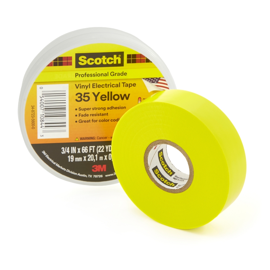 3M 35 Vinyl Electrical Tape, Yellow, 3/4 x 66'