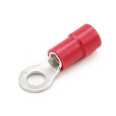 ring terminal, 8 ga., 1/4 stud size, vinyl insulated