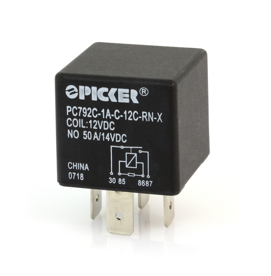 Picker PC792C-1A-C-12C-RN-X 50A Mini ISO Relay, 12VDC, SPST, Resistor