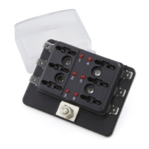 Standard ATOF/ATC LED Fuse Block with Clear Cover 45619, 6-Position, 30A