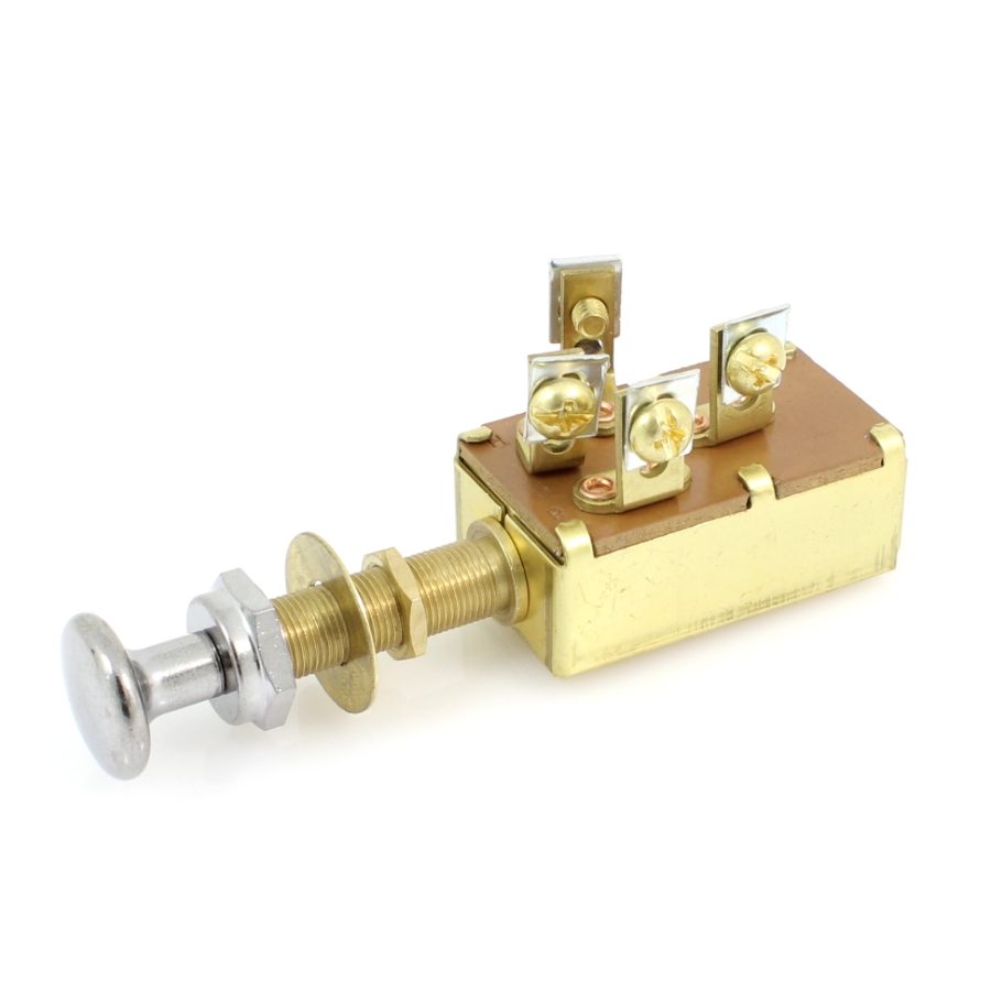 Cole Hersee M-532 Brass Marine Push-Pull Switch, 3-Position, Off - On (B, R&A) -On (B, R &H)