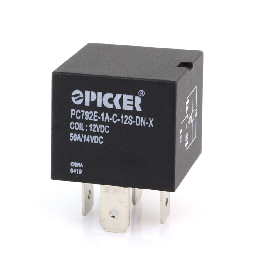 Picker PC792E-1A-C-12S-DN-X Mini ISO Relay, 12VDC, SPST, 50A, Sealed with Diode