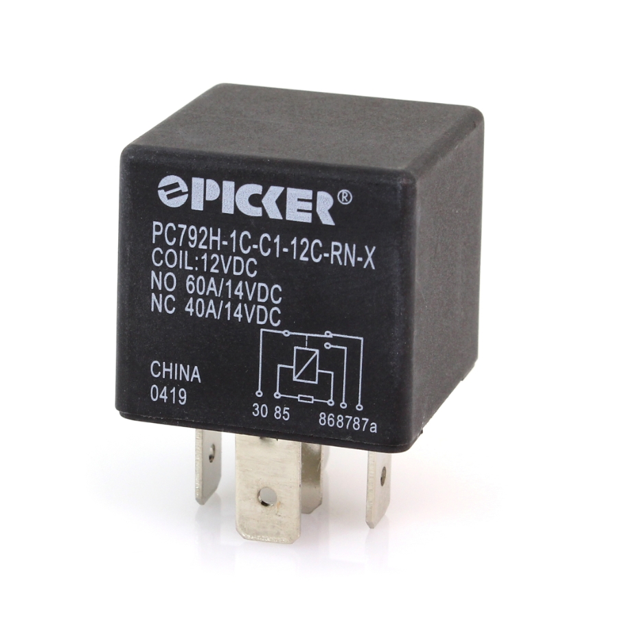 Picker PC792H-1C-C-12C-RN-X Mini ISO Relay, 12VDC, SPDT, 60A, with Resistor
