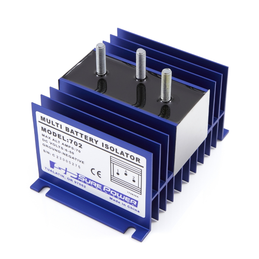 Eaton's Sure Power 702 Multi Battery Isolator, 70A, 3 Studs, 4 holes at .210"